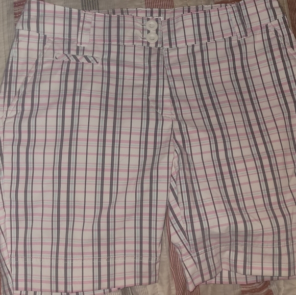 Gordon Cooper Pink and Grey Plaid Check Golf Shorts Size 8 - Picture 1 of 4
